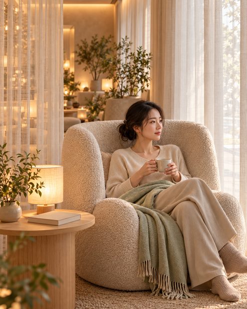 午休时独坐窗边喝茶的都市上班族